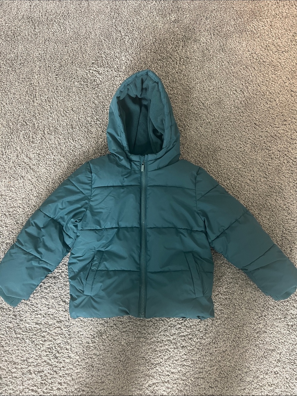 Kids Hooded Teal Puffer Jacket - Lightweight Winter Coat